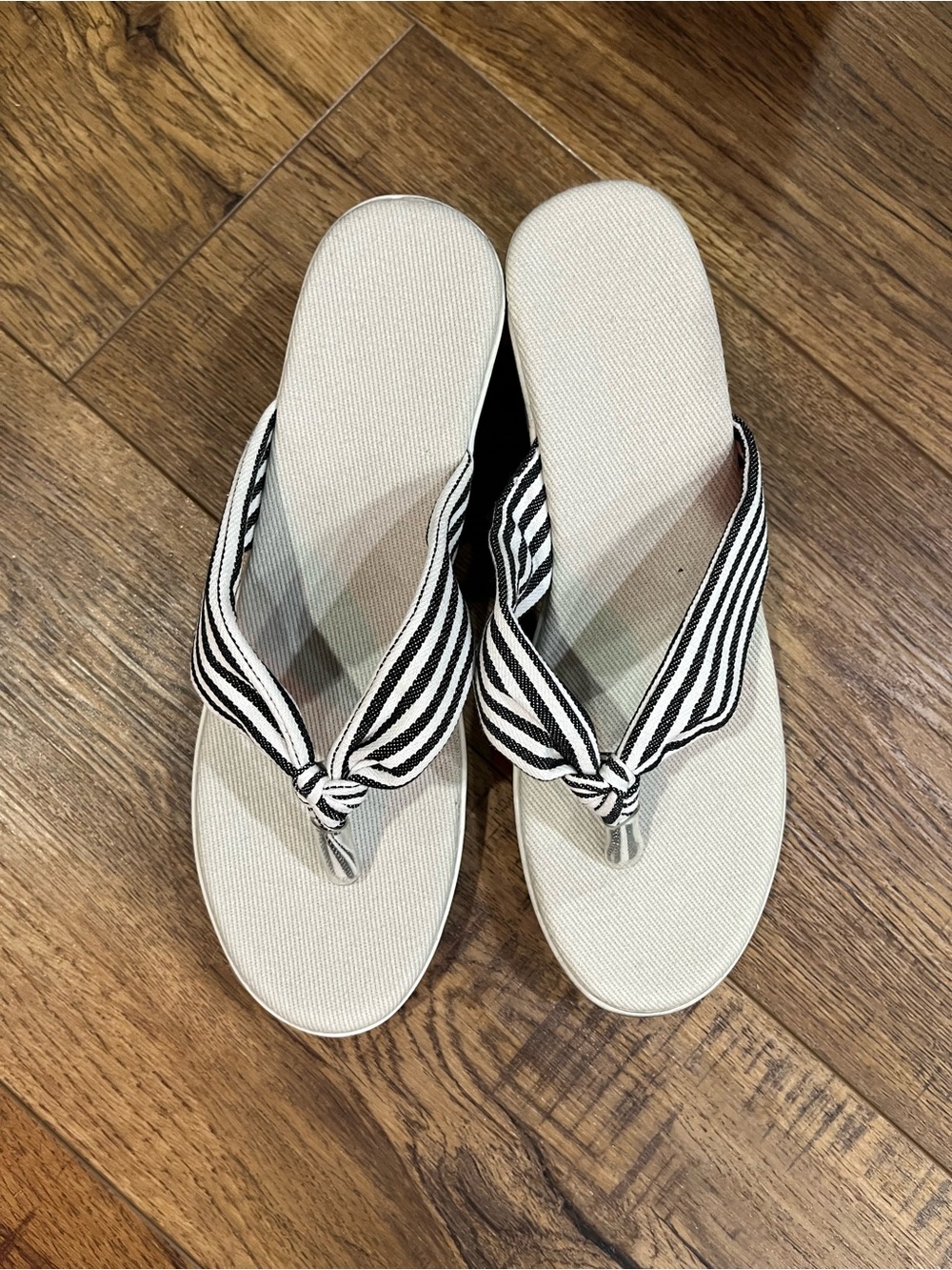 Striped Knit-Trim Wedge Flip-Flops in Cream